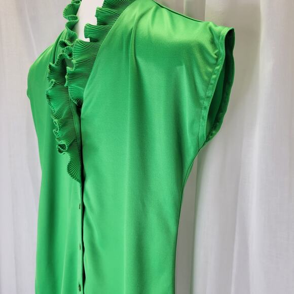 Contemporary Classics Vintage 80s Short Sleeve Button Front w/ Ruffle Collar, M - Picture 4 of 7